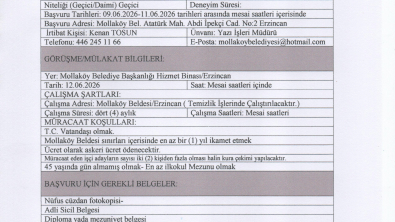 BELEDİYE ŞİRKETİNDE ÇALIŞTIRILMAK ÜZERE 2 KİŞİ ALINACAKTIR