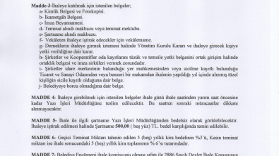 Belediyemiz ait işyeri (kıraathane) beş yıllığına kiraya verilecektir.