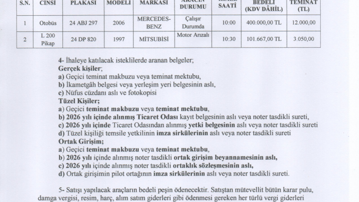 ARAÇ SATIŞI HK.